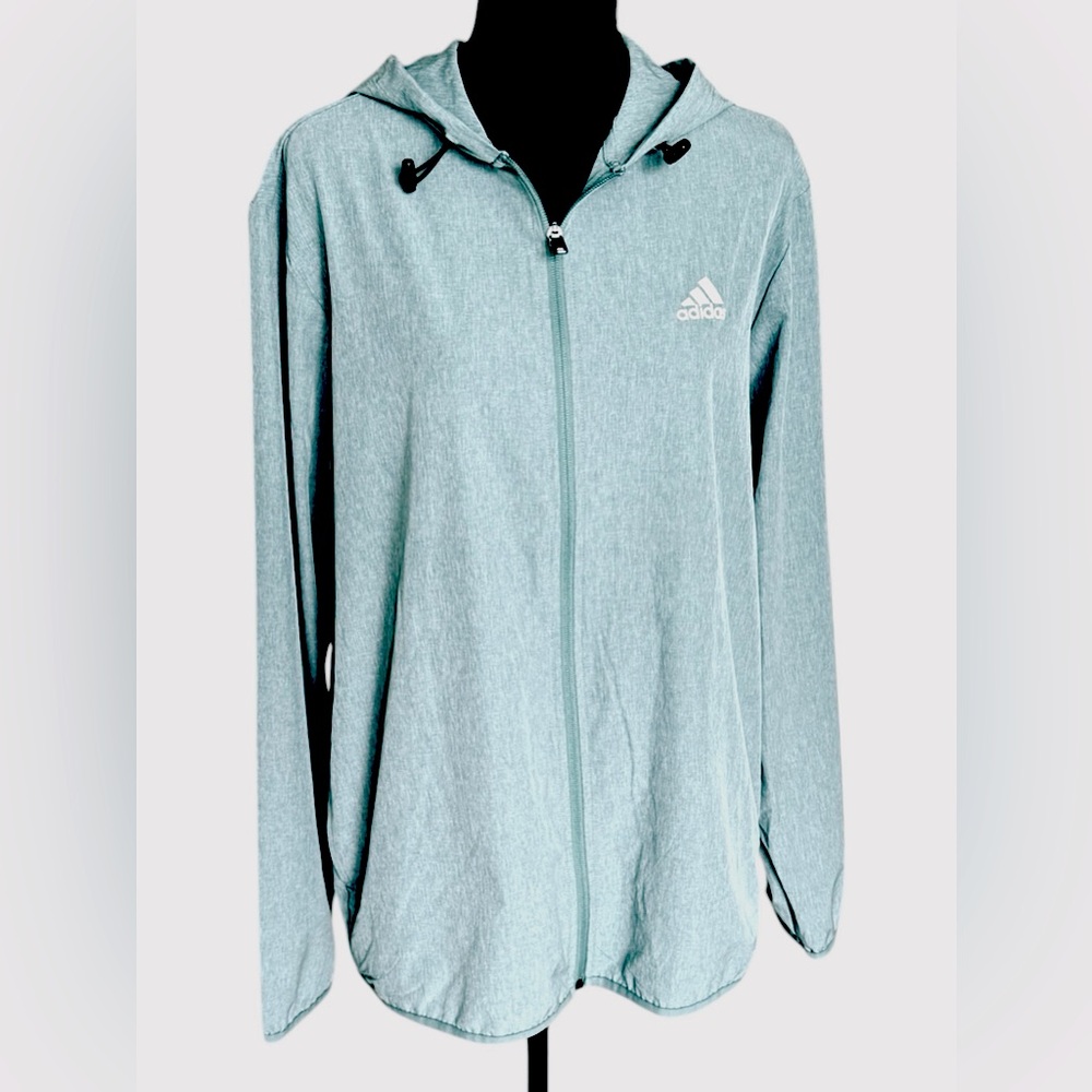 EUC Adidas Women's Gray/Green Hooded Jacket Size Medium